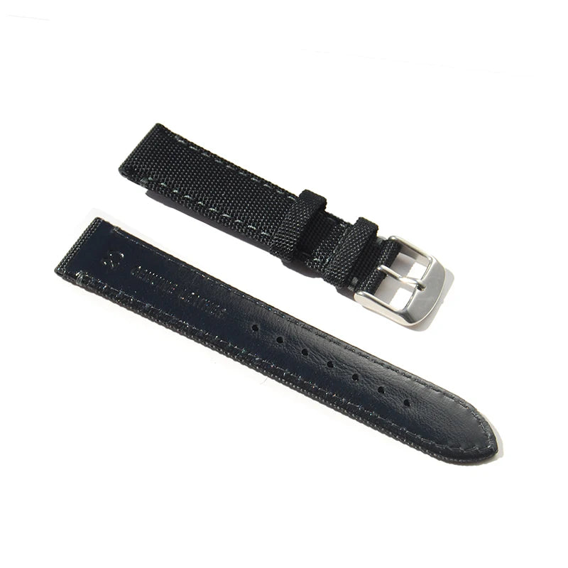 Premium Quality Nylon Black Sailcloth Leather Stitched Watch Strap 18mm 20mm 22mm