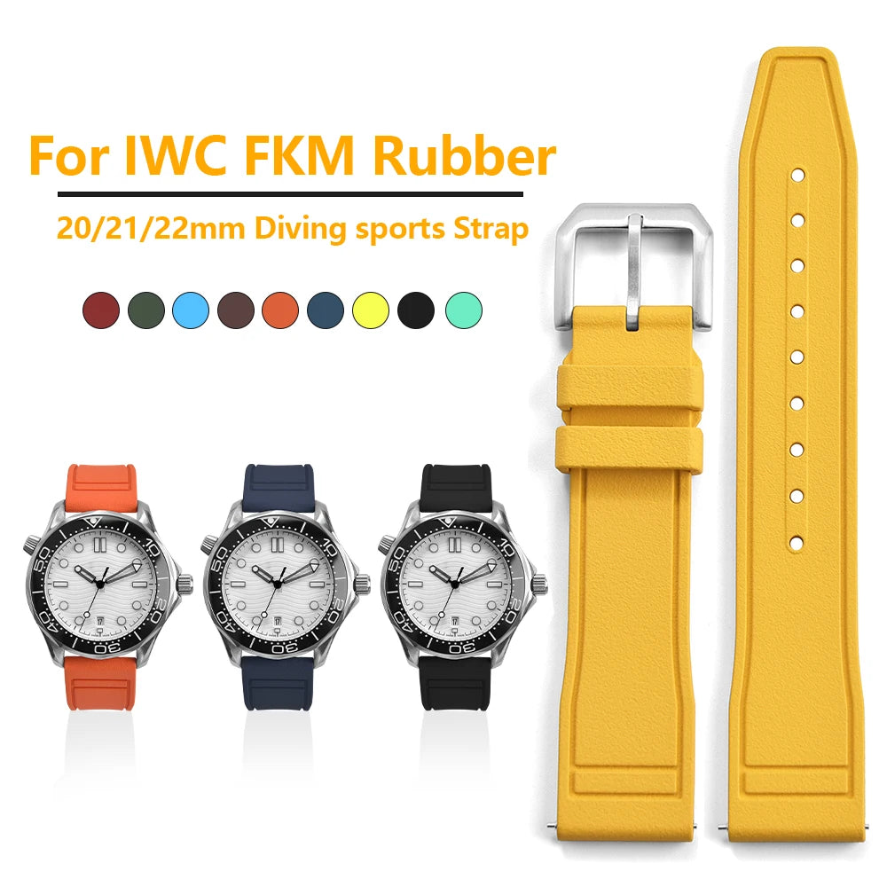 Bracelet en caoutchouc FKM 20mm 21mm 22mm pour montre IWC PILOT Portugal PORTOFINO, bracelet de plongée à libération rapide, montre connectée pour Huawei