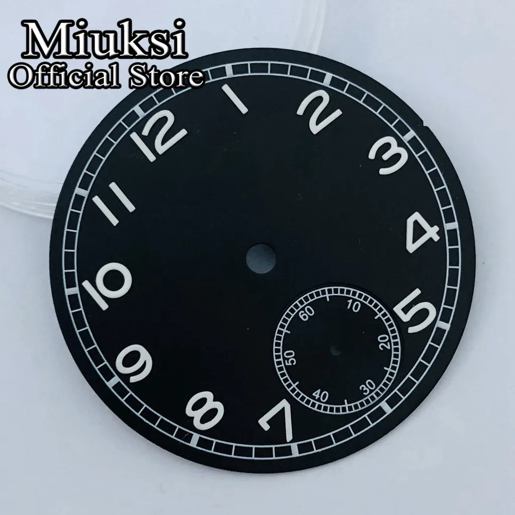 Miuksi 37mm Black White Blue Luminous Watch Dial Fit ETA 6498 ST3620 Series Movement