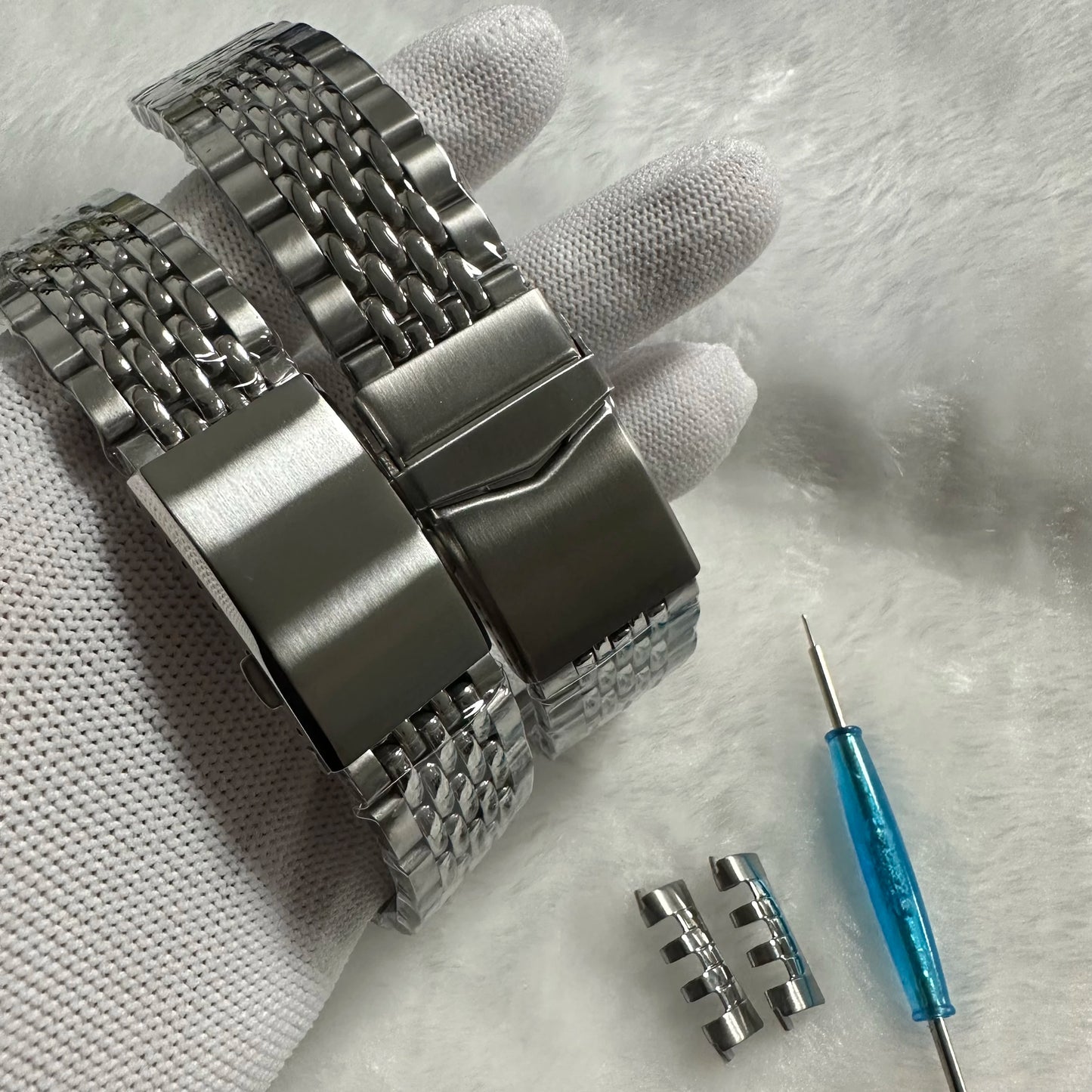 20 22 mm 316L ‌ Bracelet en acier inoxydable massif, perles plates incurvées réglables de riz, Bracelet de montre adapté au Bracelet universel Seiko SKX