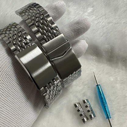 20 22 mm 316L ‌ Bracelet en acier inoxydable massif, perles plates incurvées réglables de riz, Bracelet de montre adapté au Bracelet universel Seiko SKX