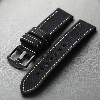 Handmade Japanese Okayama Denim Watch Strap, 20 22 24 26MM, Rugged Double Layer Style, Suitable for Mountain Watches