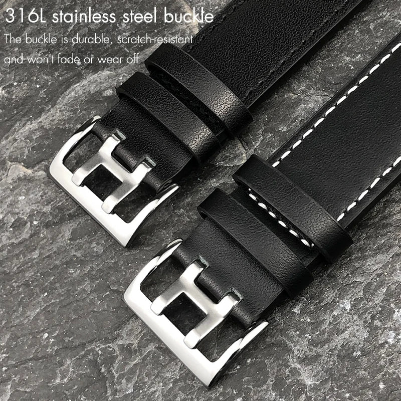 Bracelet de montre en cuir véritable, 20mm 21mm 22mm, pour Hamilton kaki Aviation, ceinture en cuir de vache confortable, accessoires