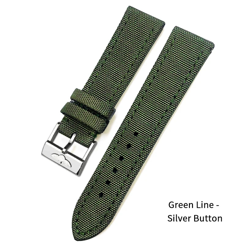Nylon Canvas Watch Strap, 22mm, for Breitling HMGER Challenger, black, green, gray, yellow, high quality