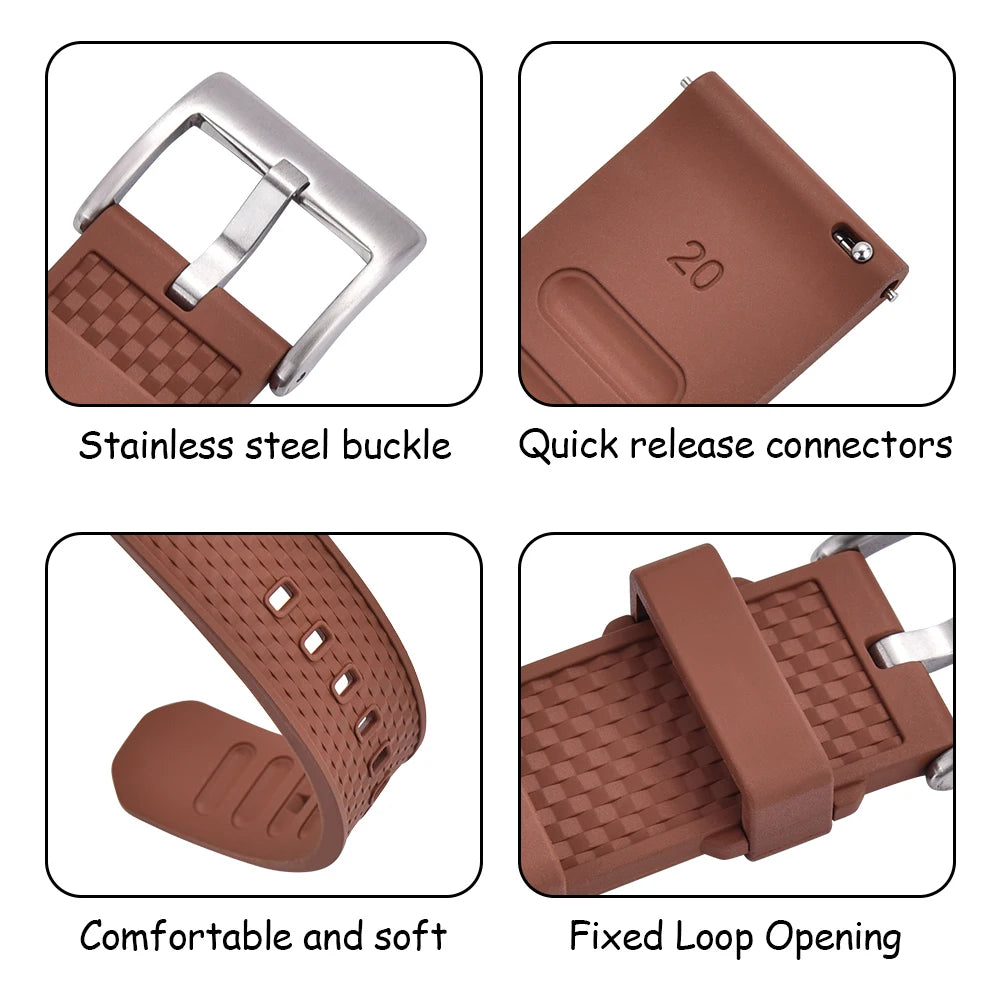 Premium Quality 18mm 20mm 22mm FPM/FKM Watch Strap, New Design Quick Release Fluoro Rubber Watchbands for Every Smartwatch Brand