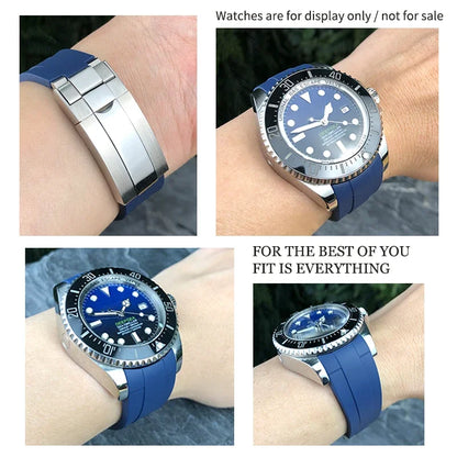 Bracelet de montre en caoutchouc et Silicone de haute qualité, 21mm, remplacement pour rôle Sea Dweller, dégradé bleu, ceinture DEEPSEA, outils gratuits