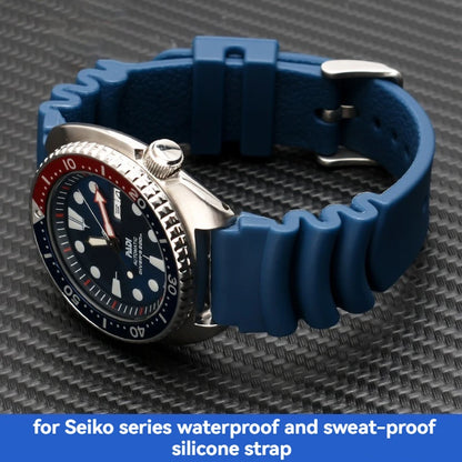 Cinturino per immersioni in silicone 22 mm 20 mm 24 mm per Seiko 5/SKX007/Turtle/Samurai – Cinturino per orologio impermeabile nero e blu con fibbia ad ardiglione