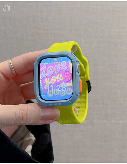 Liquid Silicone Strap + TPU Case for iWatch 10 9 8 SE 7 6 for Apple Watch 42MM 46MM 49MM