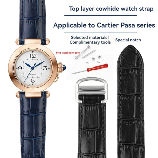 Bracelets de montre en cuir de vache pour hommes et chaînes de montre pour femmes-pour la série Cartier PASHA spécial 21x15m 20x12mm 18x10mm bracelets crantés