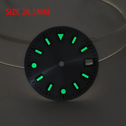 28.5mm watch dials for NH35/NH36 movements with green luminous dials for watch replacement parts no logo