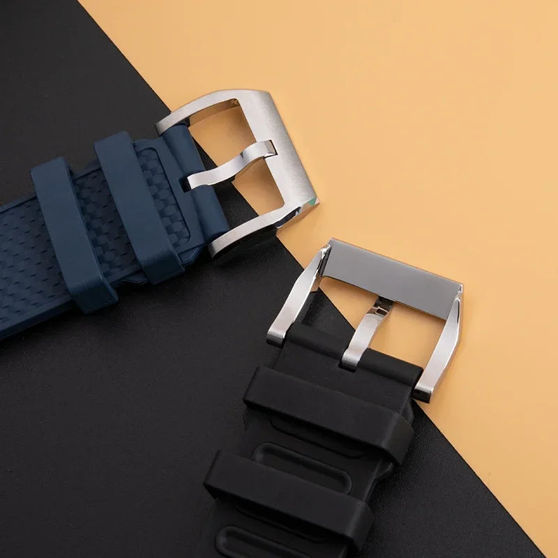 Soft Fluororubber Watch Strap, 22mm, for IWC AQUATIMER FAMILY IW376806 IW379503, Black and Blue, Quick Release