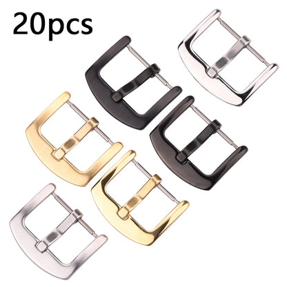 Boucles de bracelet de montre en métal, fermoirs en acier inoxydable, argent, noir, or, accessoires, vente en gros, 18mm, 20mm, 22mm, 24mm, 20 pièces