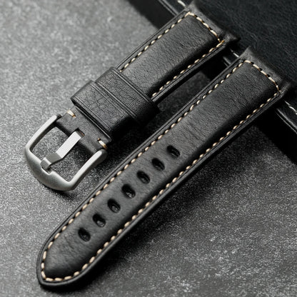 Handmade Leather Watch Strap Black 20 22 24 26MM Head Layer Cowhide Men's Mechanical Watch Band, Retro Style Black Strap