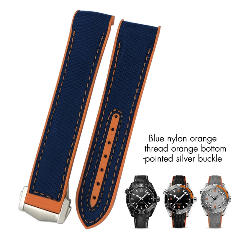 Bracelet de montre en caoutchouc et Nylon, 19mm 20mm 21mm 22mm, adapté à Omega Seamaster Diver 300 Planet Ocean 600M Seiko Orange