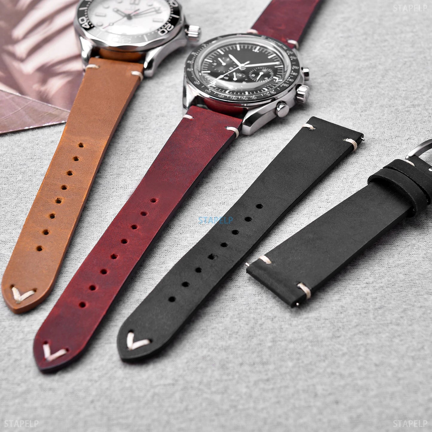 Quick Release Crazy Horse Leather Watch Strap, 18mm 20mm 22mm, Brown, for Men and Women, Compatible with Seiko Omega Huawei
