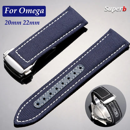 Bracelet de montre en Nylon 20mm 22mm pour Omega Seamaster 300, bracelet de montre pour Speedmaster AT150, boucle pliante en toile, Bracelets de Sport pour hommes
