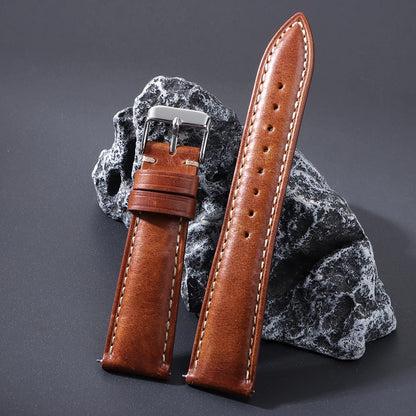 Bracelet de montre vintage en cuir huilé avec boucle papillon 18mm 19mm 20mm 21mm 22mm pour homme et femme, fermoir à ardillon