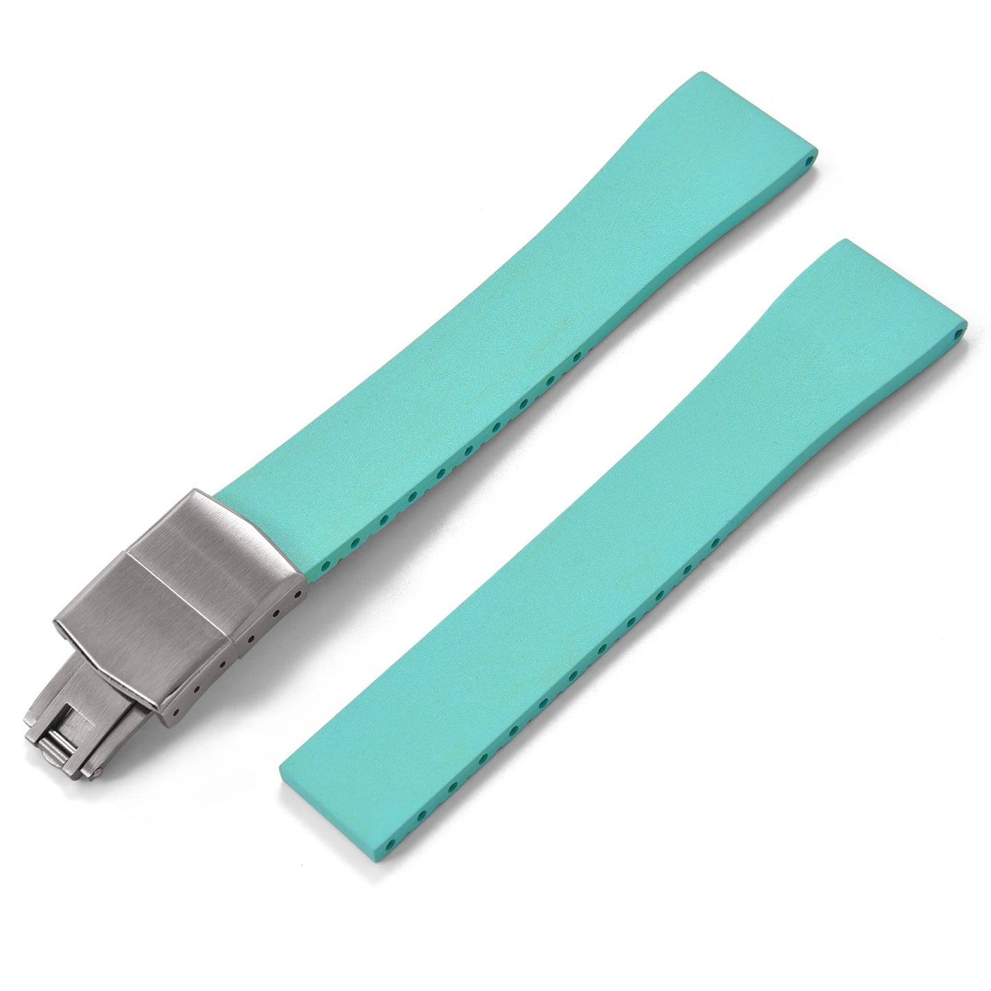 New CTS Fluororubber FKM Watch Straps 16mm 18mm 19mm 20mm 21mm 22mm Cut-to-Size Quick Release Butterfly Silver Buckle Watch Straps