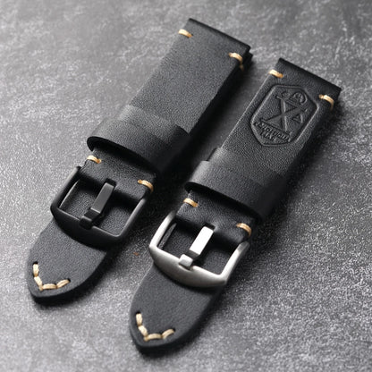 Handmade Cowhide Leather Watch Strap, Top Layer, 20 22 24 26MM, Black, Soft, Foldable, No Sandwich, Flexible