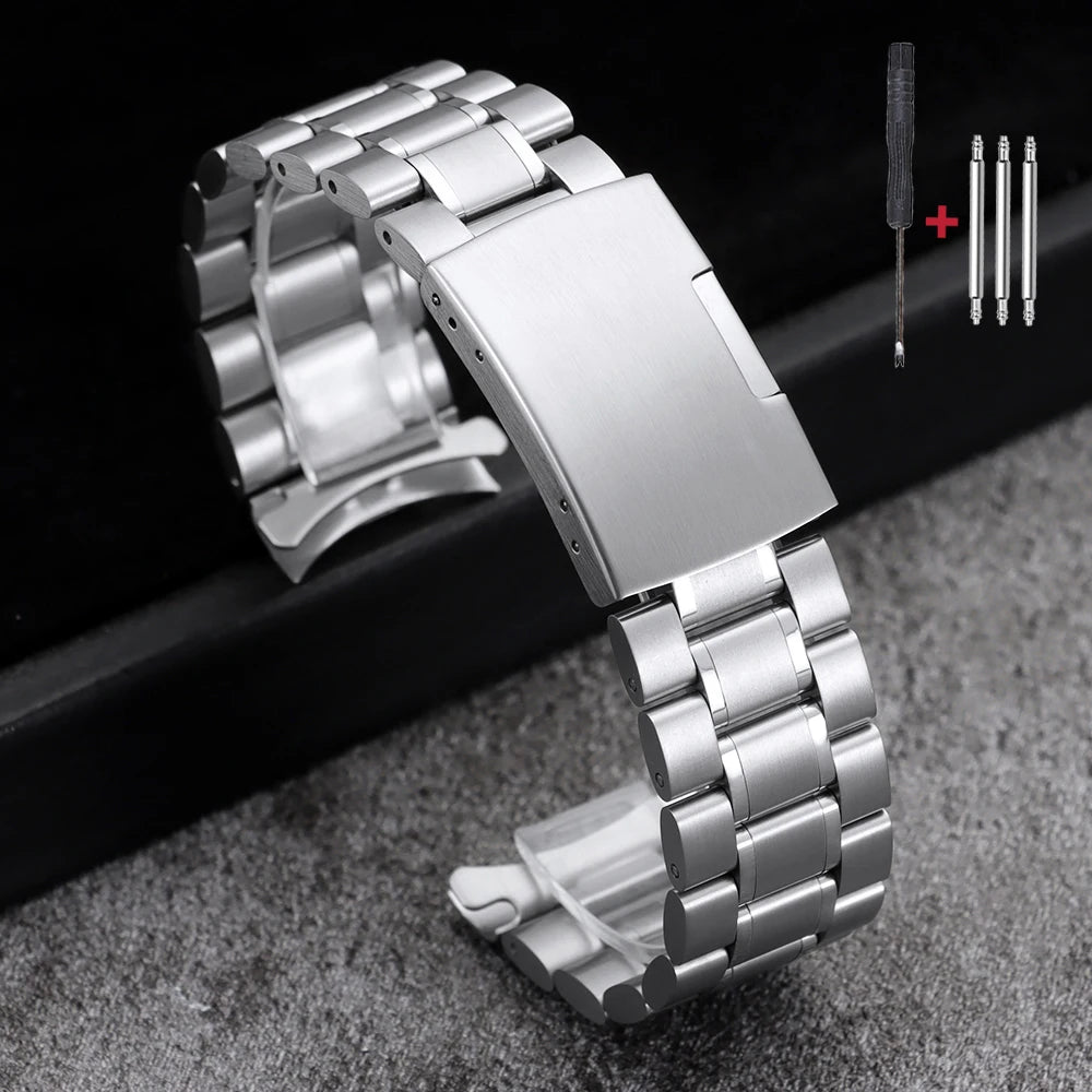16mm 18mm 20mm 22mm 24mm extrémité droite incurvée Bracelet de montre en acier inoxydable argent or noir métal fermoir pliant Bracelet avec outil