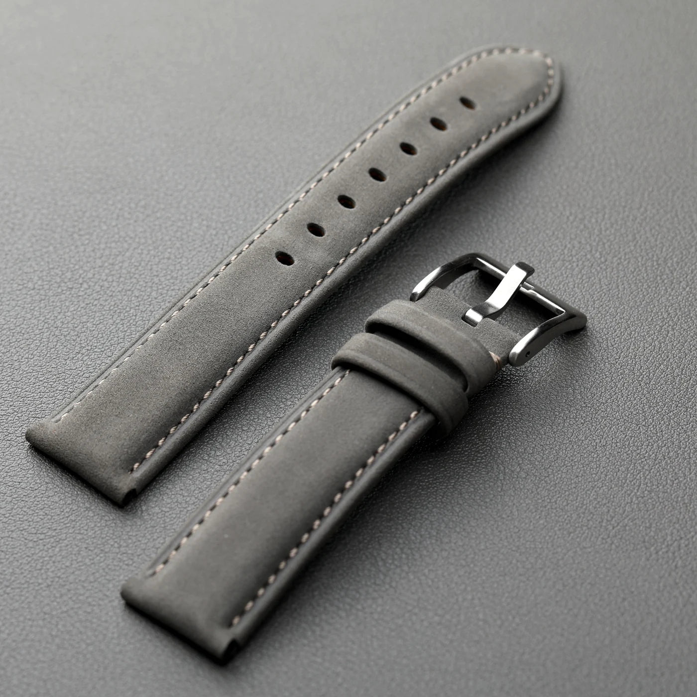 Grey frosted leather strap, 20MM x 18MM cowhide top layer, retro style, suitable for mechanical watch strap