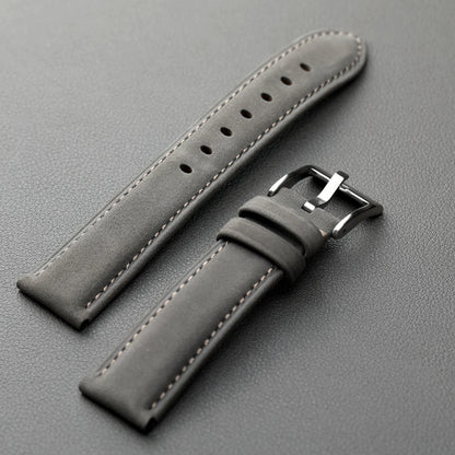 Grey frosted leather strap, 20MM x 18MM cowhide top layer, retro style, suitable for mechanical watch strap