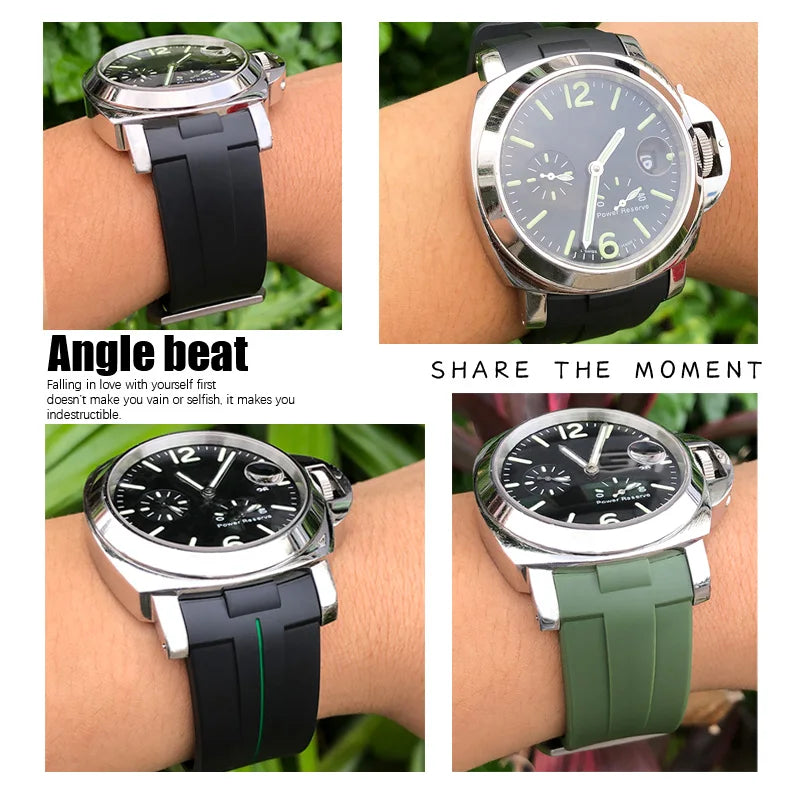 Bracelet de montre en caoutchouc naturel à extrémité incurvée de 24mm, pour Panerai LUMINOR SUBMERSIBLE PAM, en Silicone, étanche, boucle papillon