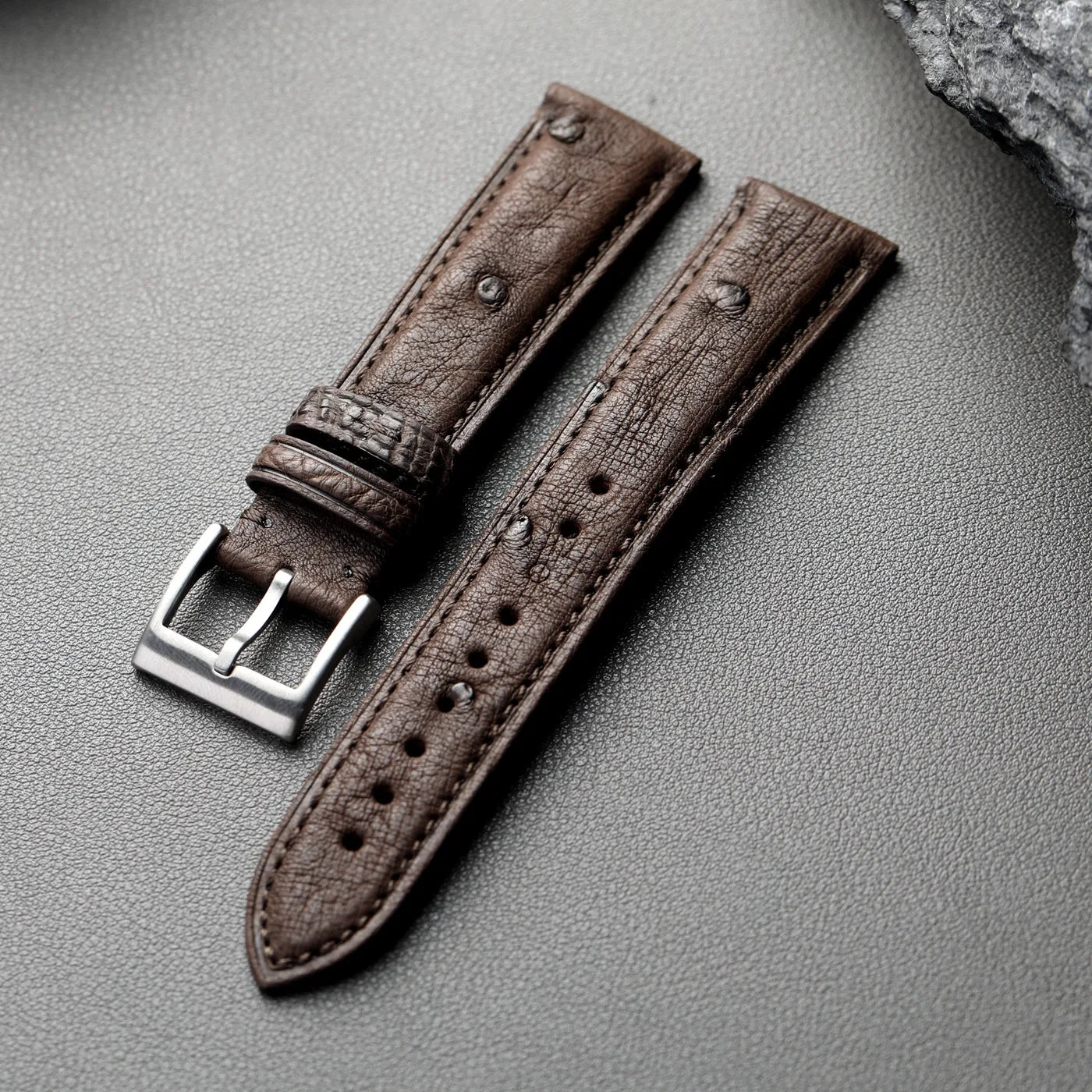 Cinturino in pelle di struzzo fatto a mano, 18 19 20 21 22MM, nero, blu, marrone, pelle morbida, stile retrò, cinturino per orologio da uomo