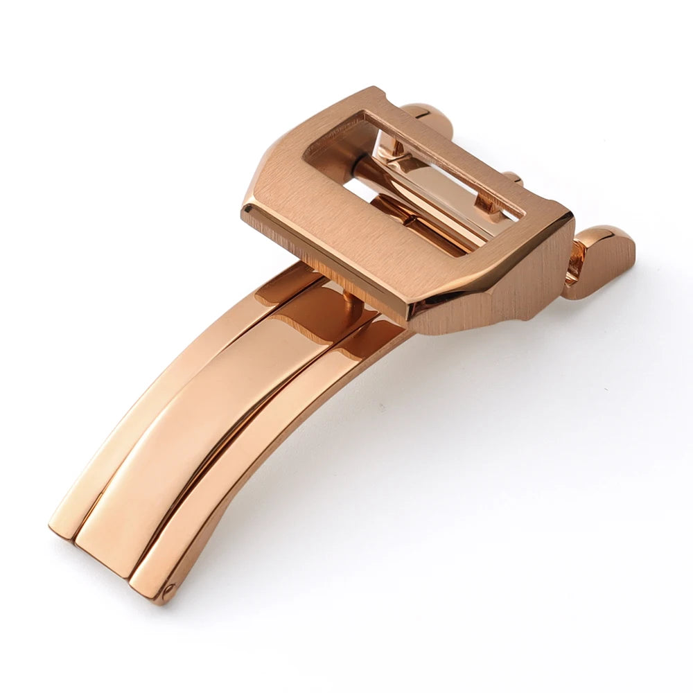 Silberne, goldene, schwarze oder rosafarbene Edelstahl-Faltschließe für IWC Pilot Portuguese Leder-Uhrenarmband, 18 mm Faltschließe