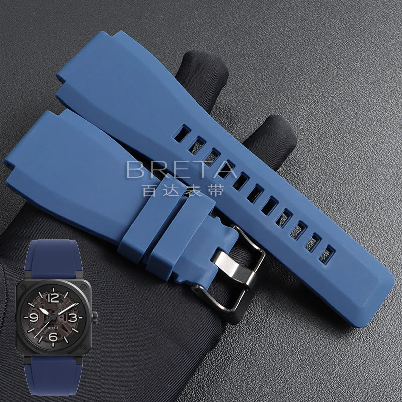 22mm 24mm Silicone Watch Strap for Bell Ross BR01 BR03 Convex Rubber Watch Band Replacement Straps Diving Bracelet for Outdoor Sports