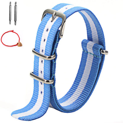 Bracelet de montre à rayures de remplacement pour hommes et femmes, en Nylon, avec boucle ardillon argentée, 16MM 18MM 20MM 22MM, bracelet à dégagement rapide