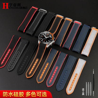 Bracelet à extrémité incurvée pour hommes, 8 couleurs, pour Omega Seamaster 300 Ocean Speedmaster 8900 Planet Ocean, 20m 22mm, tissu en Nylon et caoutchouc
