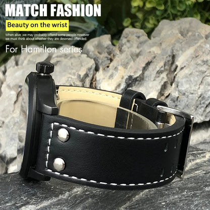 Bracelet de montre en cuir véritable, 20mm 21mm 22mm, pour Hamilton kaki Aviation, ceinture en cuir de vache confortable, accessoires