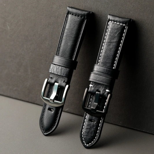 Correa de cuero hecha a mano negra de 20 22 24 26 mm estilo vintage, correa de cuero gruesa para hombre, compatible con la correa de reloj PAM