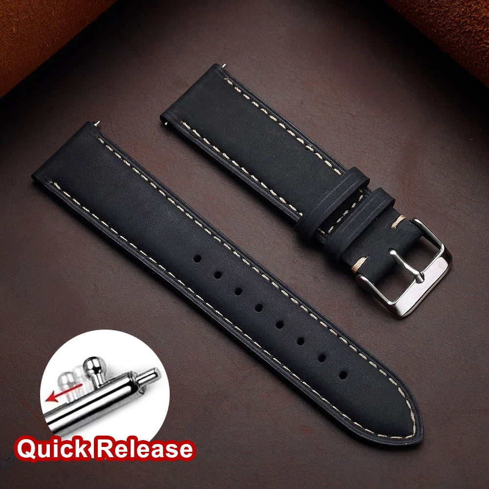 Cowhide Leather Watch Strap, 14mm 16mm 18mm 20mm 22mm 24mm, Retro Dark Brown, Quick Release, for Samsung Galaxy Watch 7/6/5/4 44mm