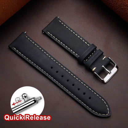 Cowhide Leather Watch Strap, 14mm 16mm 18mm 20mm 22mm 24mm, Retro Dark Brown, Quick Release, for Samsung Galaxy Watch 7/6/5/4 44mm