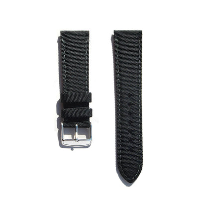 Premium Quality Nylon Black Sailcloth Leather Stitched Watch Strap 18mm 20mm 22mm