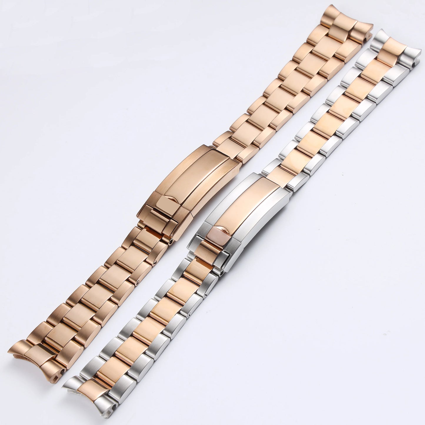 Bracelet de montre en acier inoxydable massif argenté et or rose de 20 mm et 21 mm pour Rolex Submariner Daytona, avec fermoir déployant en métal
