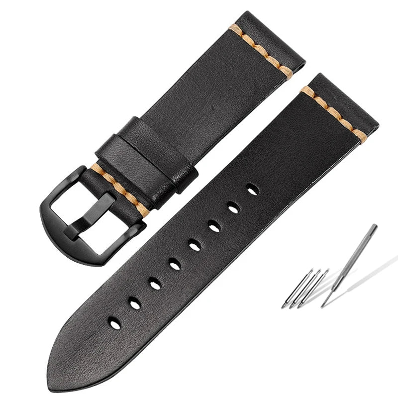 Handmade leather watch strap, 20mm 22mm 24mm, for Panerai, Tudor, Biwan Bronze, and Breitling watches, Italian cowhide leather.