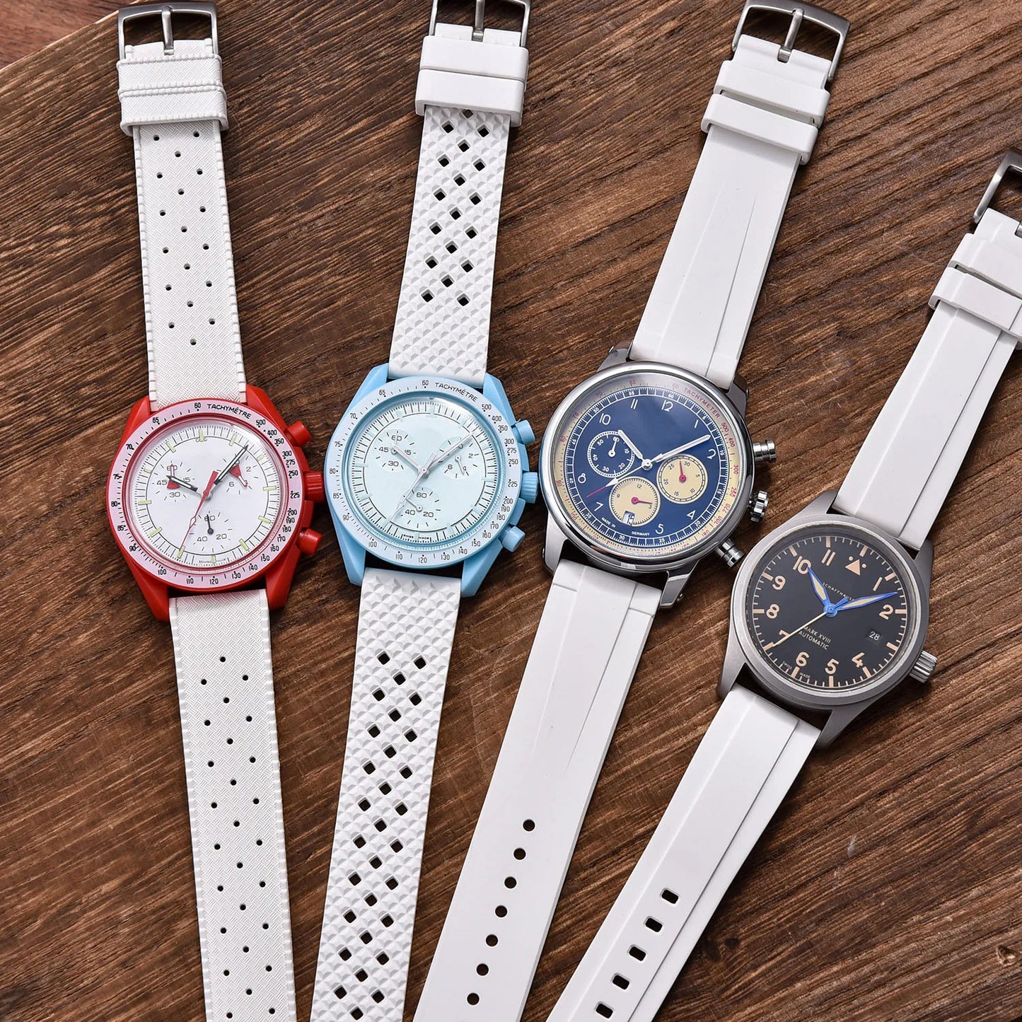 Nuovo cinturino per orologio a sgancio rapido Tropical Waffle CTS bianco FKM da 20 mm e cinturino per orologio subacqueo in gomma fluorocarbonica tradizionale da 22 mm