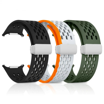 Magnetic Folding Buckle Bracelet for Samsung Watch, Ultra Metal Beads Replacement, Breath-Air Fitness Watch Accessory