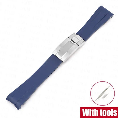Curved Rubber Watch Strap for Omega x Swatch MoonSwatch, 20mm Folding Clasp for Men and Women, TPU Replacement Band for Rolex Submariner