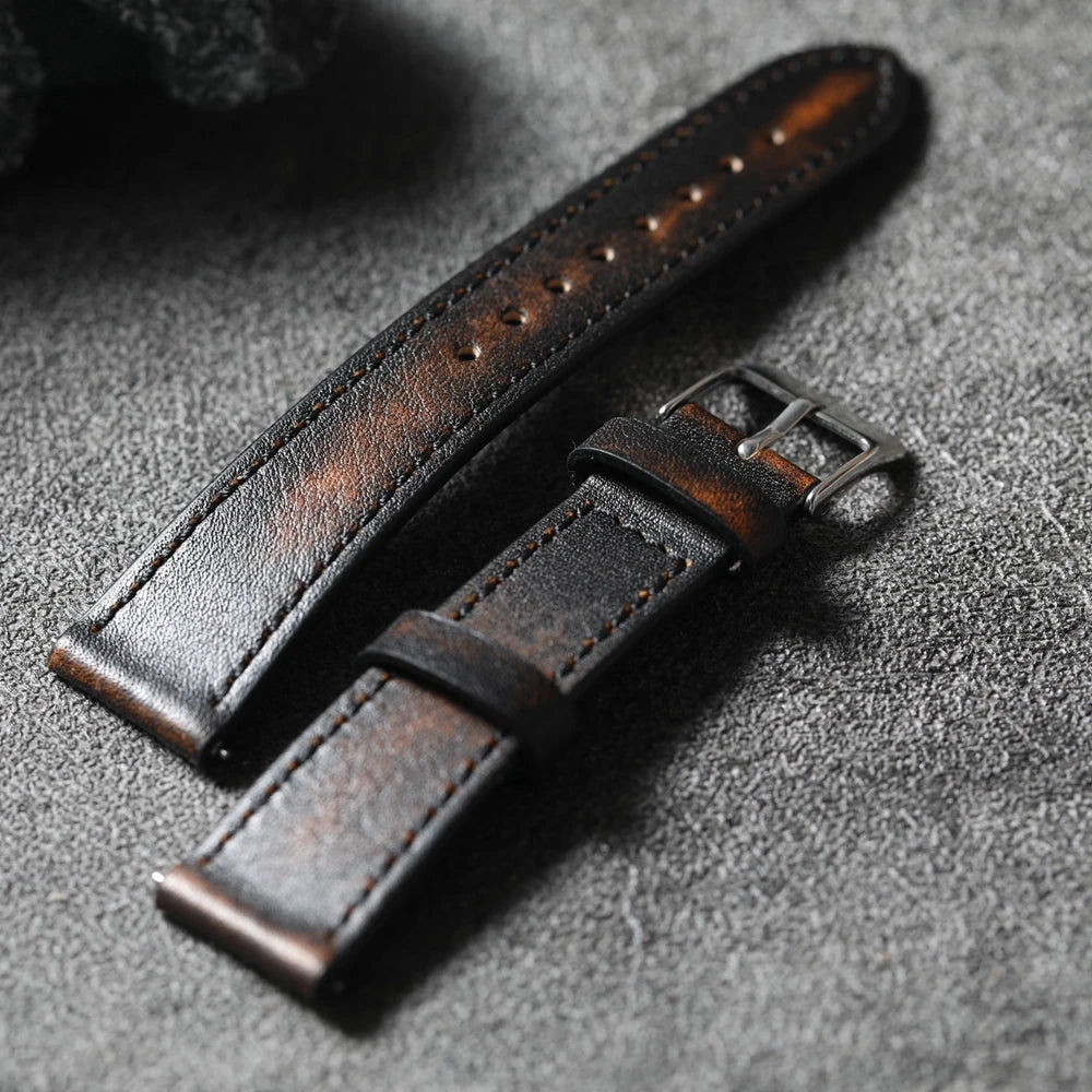 Handmade Italian Brushed Vintage Watch Strap 18 19 20 22MM Men's Vintage Bracelet, Soft Quick Release Bracelet, Premium Leather