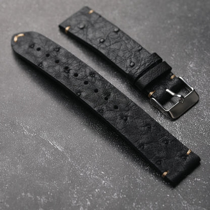 Cinturino per orologio in pelle di struzzo ultra sottile fatto a mano 18 19 20 21 22 MM Bracciale morbido nero da uomo Cinturino in pelle stile vintage