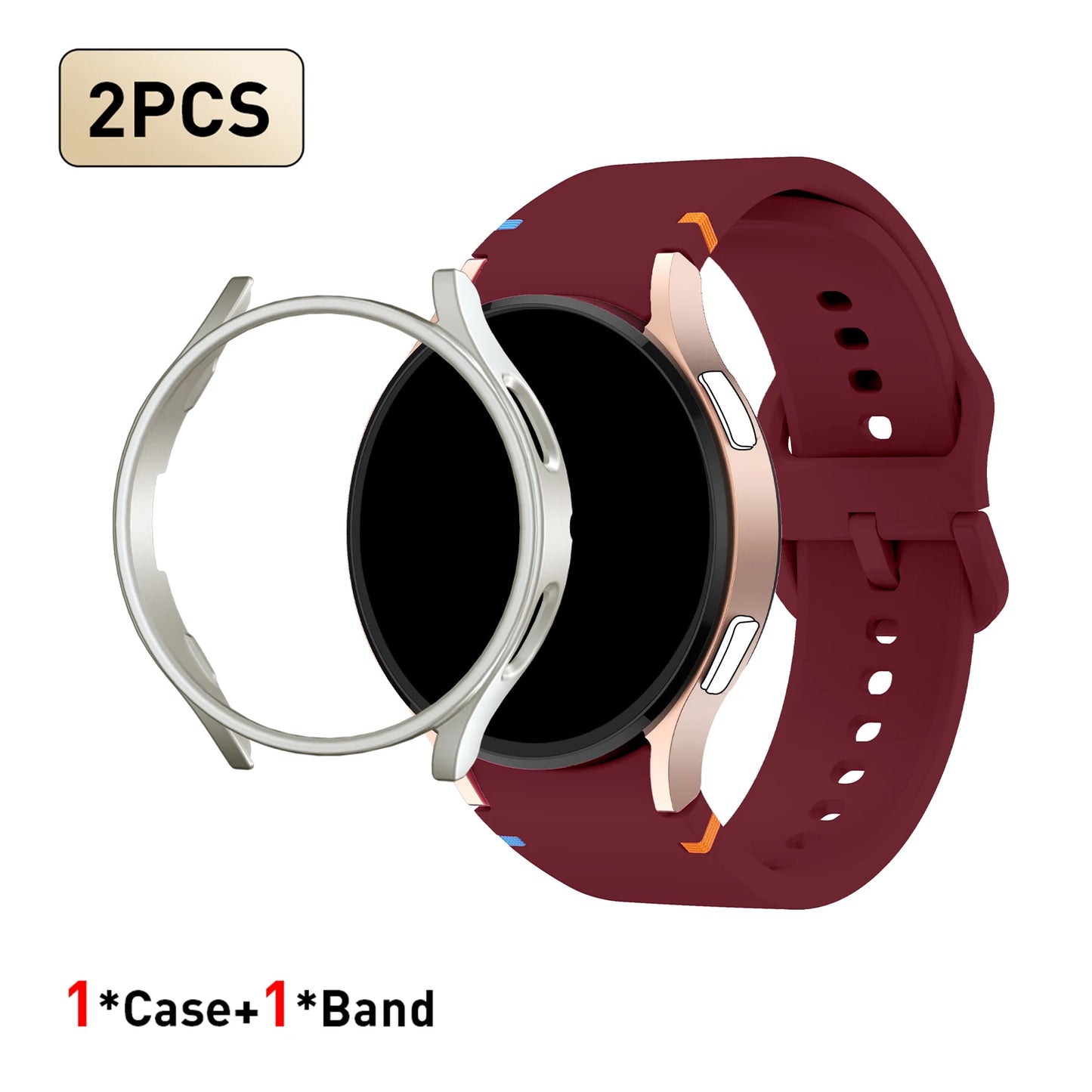 Set di 2 pezzi (cinturino e custodia) per Samsung Watch FE/7/6/5/4/5 Pro, stile punto piatto, compatibile con quadranti da 40/44/45mm, protezione anticaduta, confezione regalo