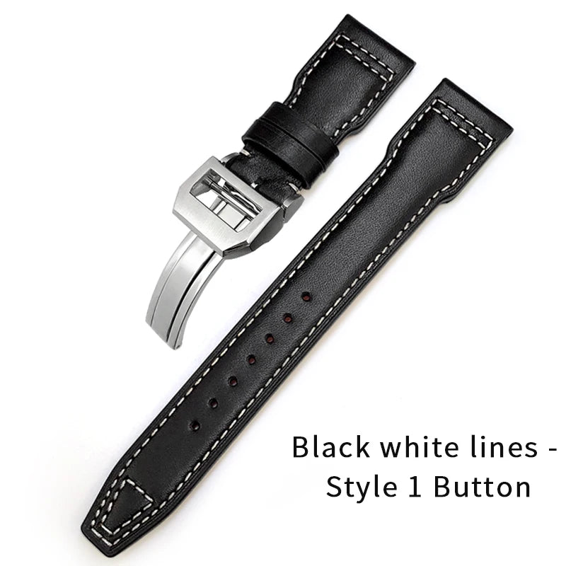 Bracelet de montre en cuir véritable de vache épais, 20mm 21mm 22mm, pour montres IWC Big Pilot IW3777 IW3270 IW3881 IW5009