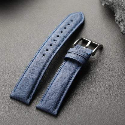 Cinturino in pelle di struzzo fatto a mano, 18 19 20 21 22MM, nero, blu, marrone, pelle morbida, stile retrò, cinturino per orologio da uomo
