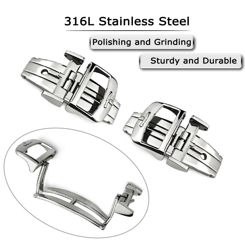 316L Stainless Steel Butterfly Clasp, 18mm, for Jaeger LeCoultre Master, Leather Watch Strap, Rose Gold, Buckle Accessories