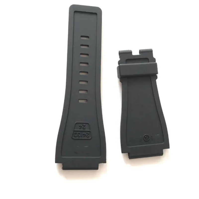 Silicone Rubber Watch Strap, Durable Black Convex Mouth, 24mm, Blue Pin Buckle, Logo, Suitable for Bell Ross BR01 BR03 Watch, In Stock