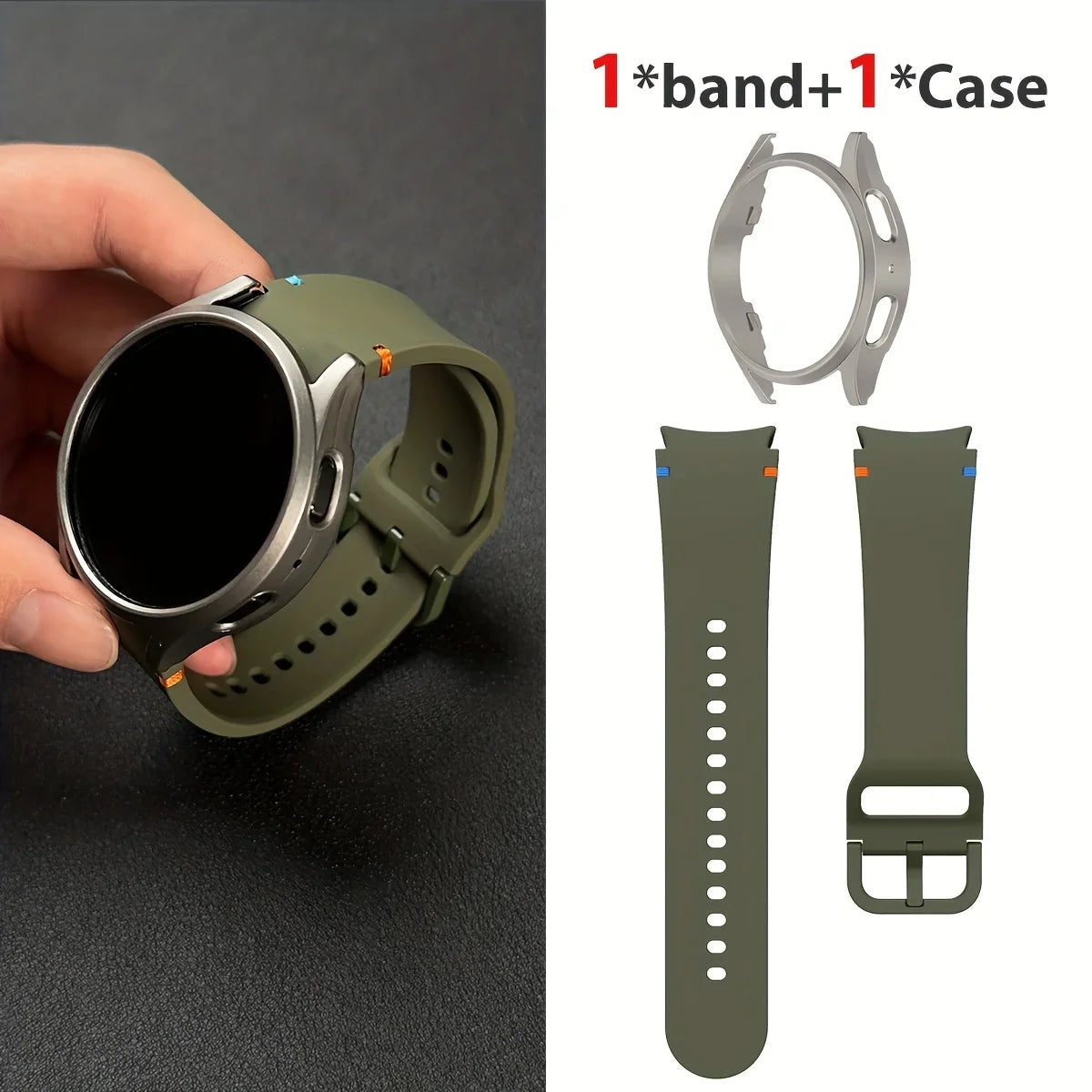 Set di 2 pezzi (cinturino e custodia) per Samsung Watch FE/7/6/5/4/5 Pro, stile punto piatto, compatibile con quadranti da 40/44/45mm, protezione anticaduta, confezione regalo